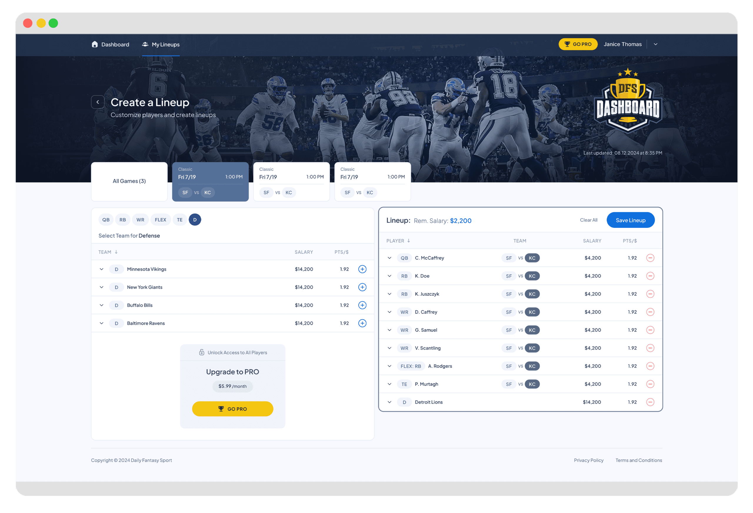 DFS Dashboard review visual